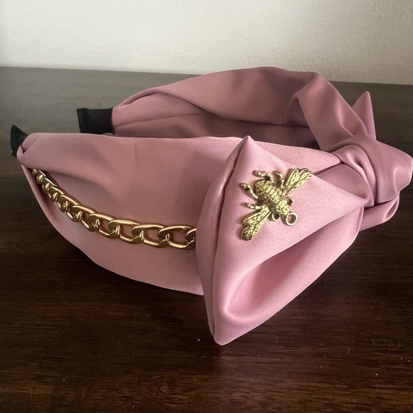 Accessories - Pink Headband with Gold Chain and Bee Accent